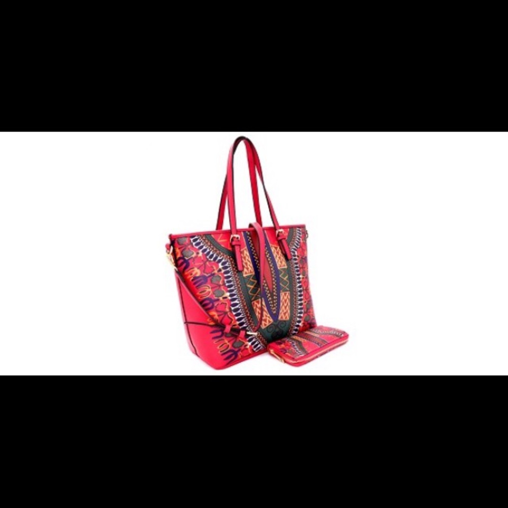 Dashiki Print Tote Bag and Wallet Set